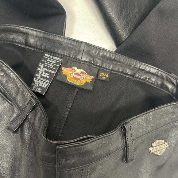 Harley Davidson Leather Pants Straight Leg Moto Pant Belt Loops Black Size 32 4 - Picture 7 of 9